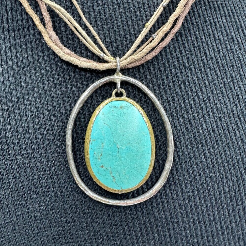 Silpada Pendant Howlite Necklace Leather Turquoise Tone Sterling Silver N1804 - Picture 2 of 14